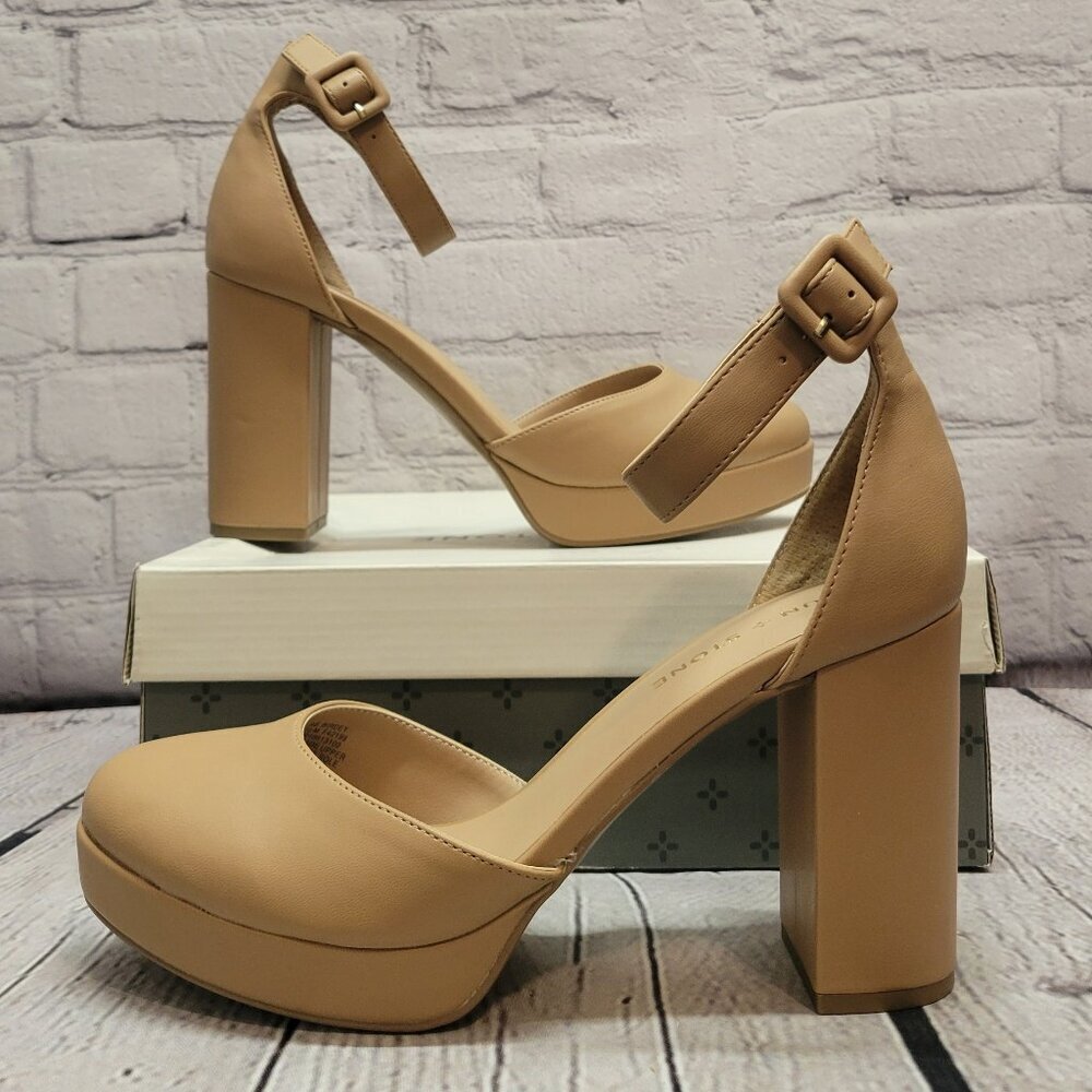 Sun + Stone Women's Birdey Ankle Strap Block Heel Platform Pumps